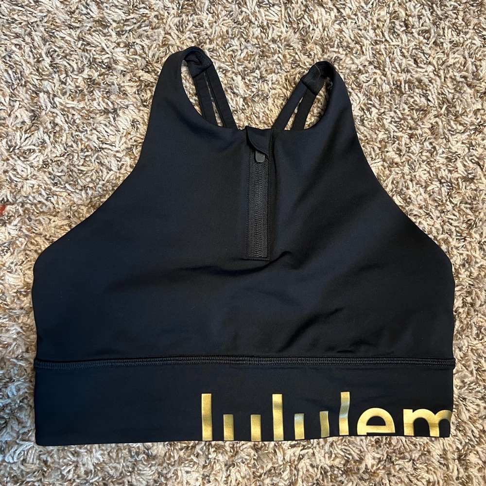 Lululemon Black Zip-Front Racerback Sports Bra Medium Support Size 8